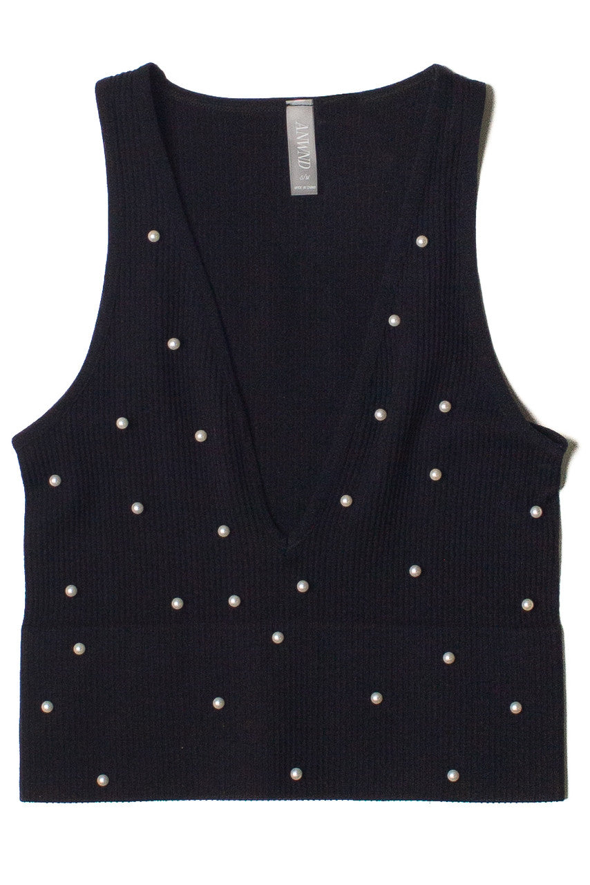 Pearl Detail Deep V Crop Tank