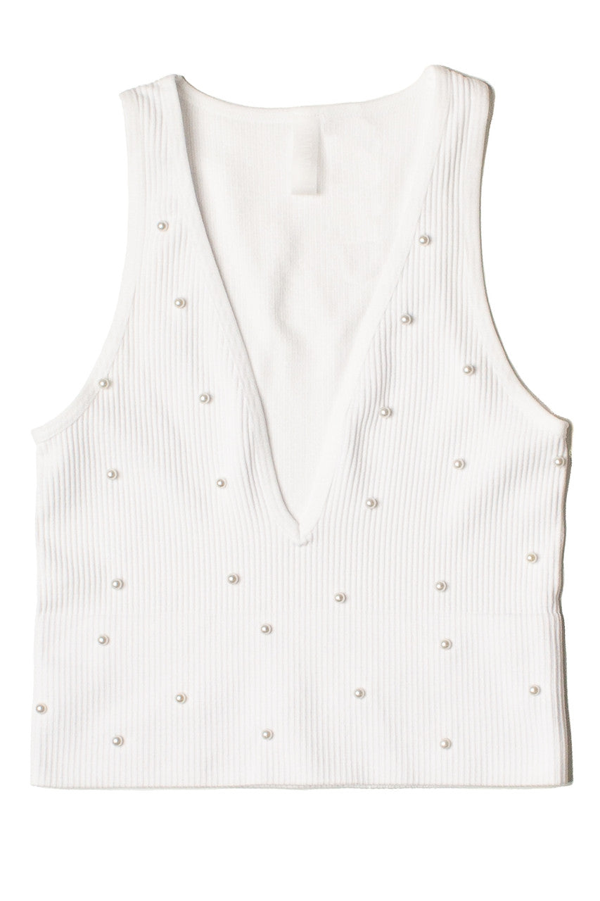 Pearl Detail Deep V Crop Tank