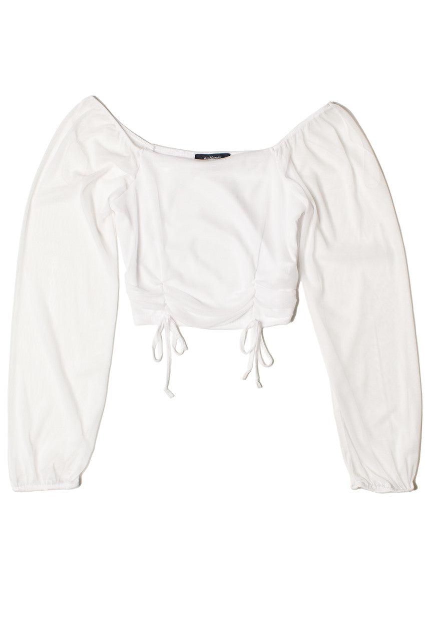 Mesh Ruched Front Long Sleeve Top