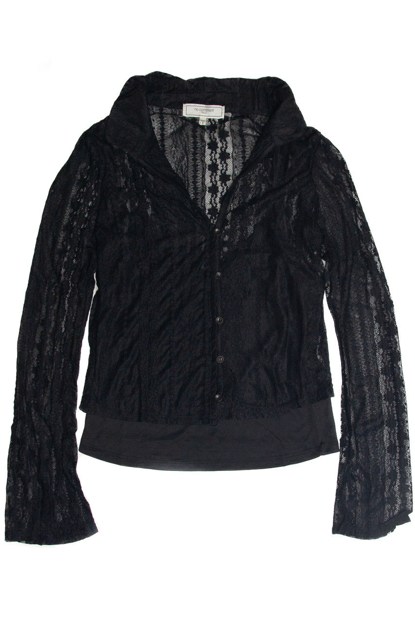 Black Lace Button Up Shirt With Cami