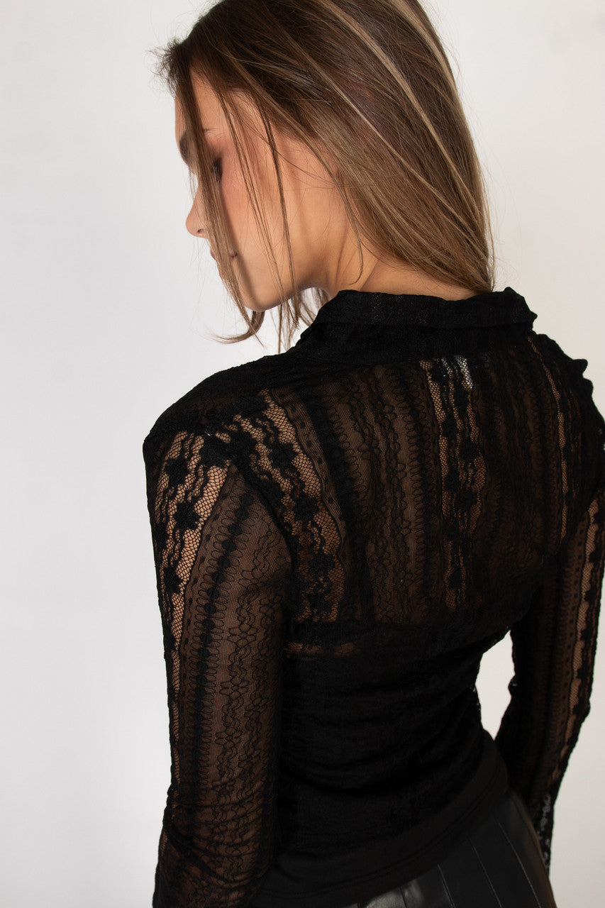 Black Lace Button Up Shirt With Cami