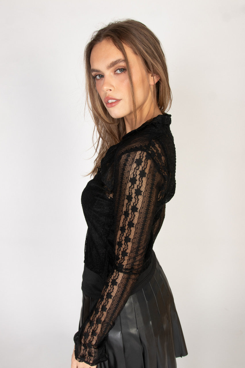 Black Lace Button Up Shirt With Cami