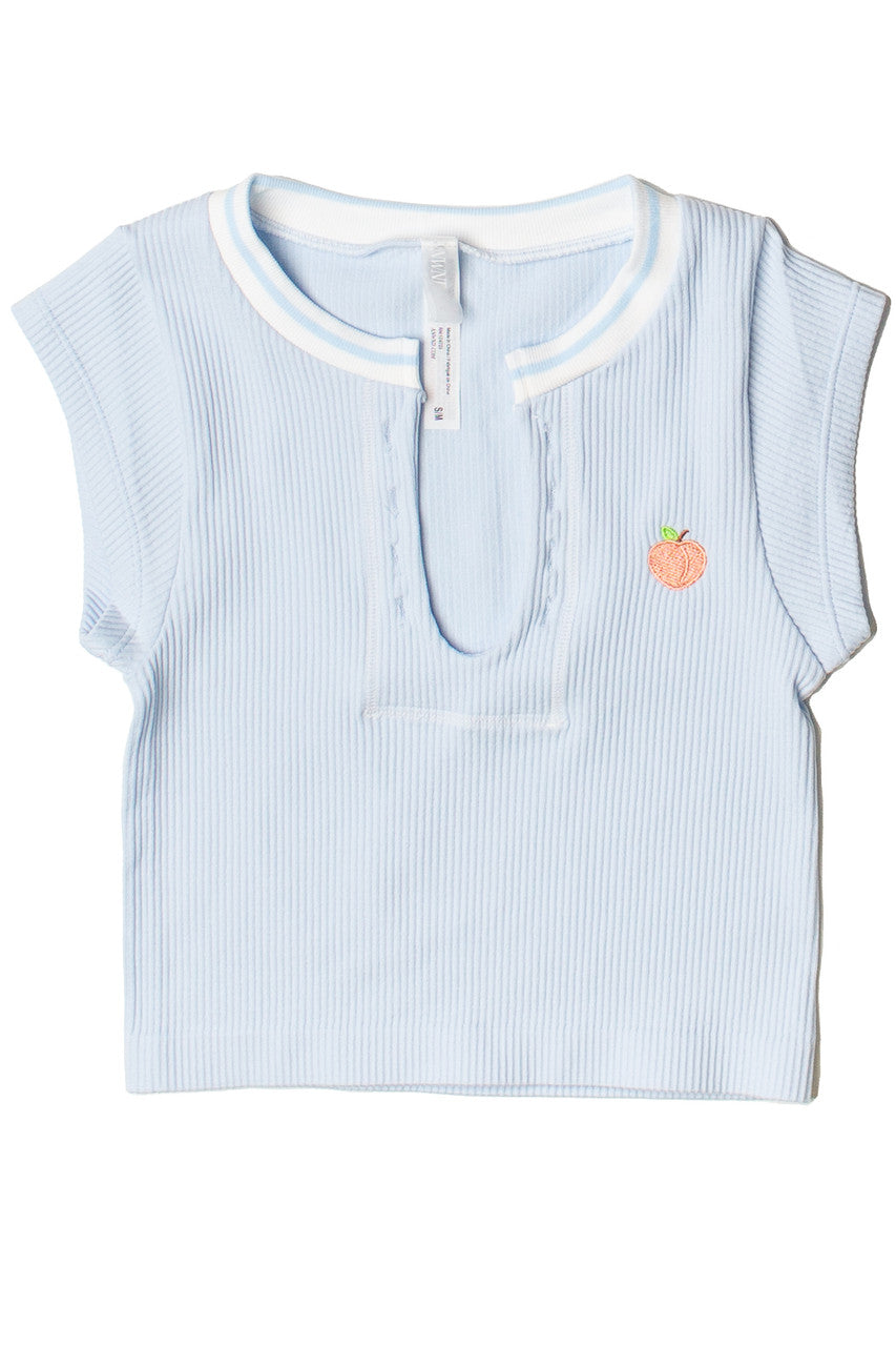 Embroidered Patch Sporty Notch Neck Seamless Tee