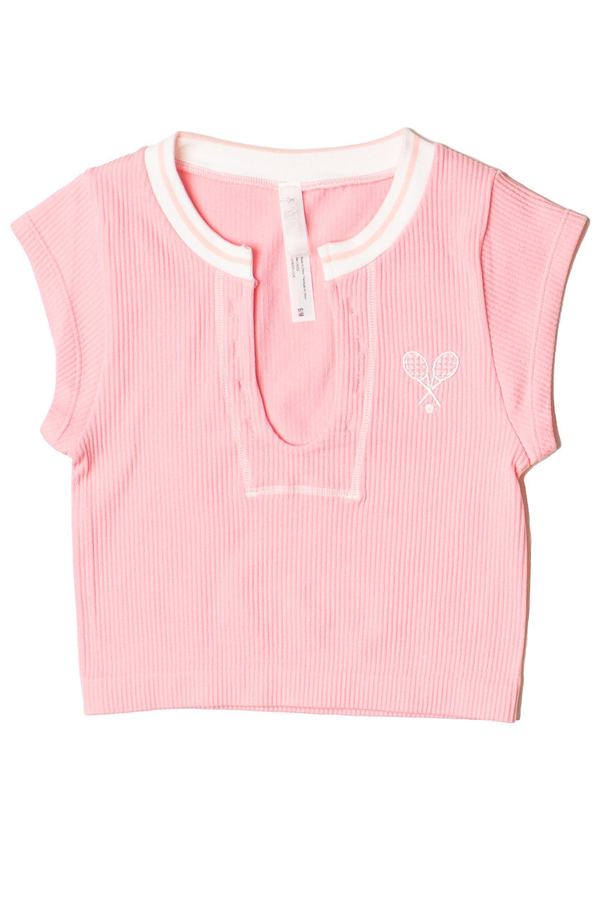 Embroidered Patch Sporty Notch Neck Seamless Tee