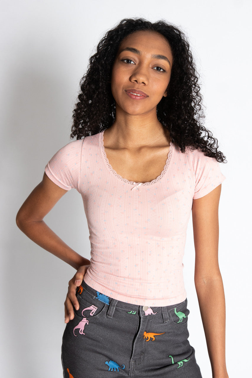 Pointelle Lace Bow Tee