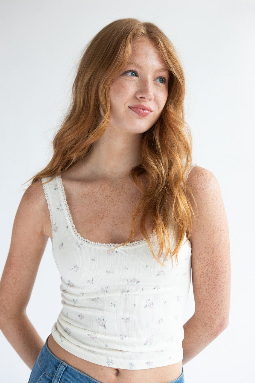 Ditsy Floral Tank W/ Bow
