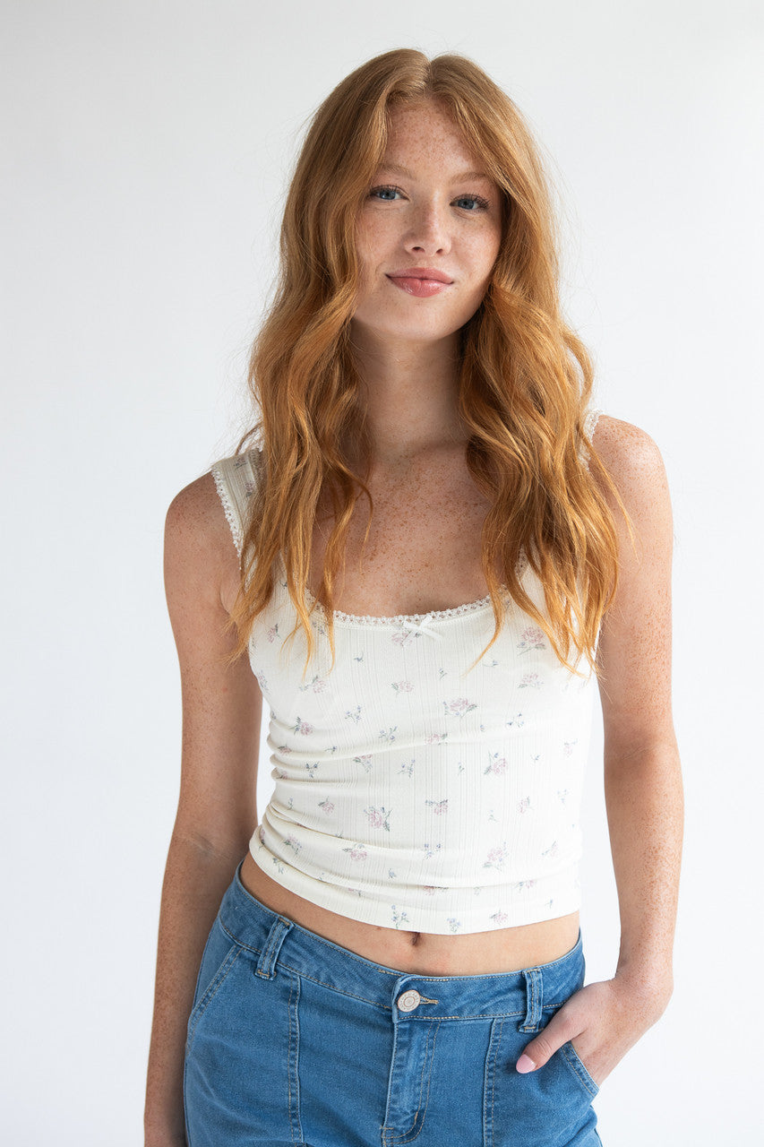 Ditsy Floral Tank W/ Bow