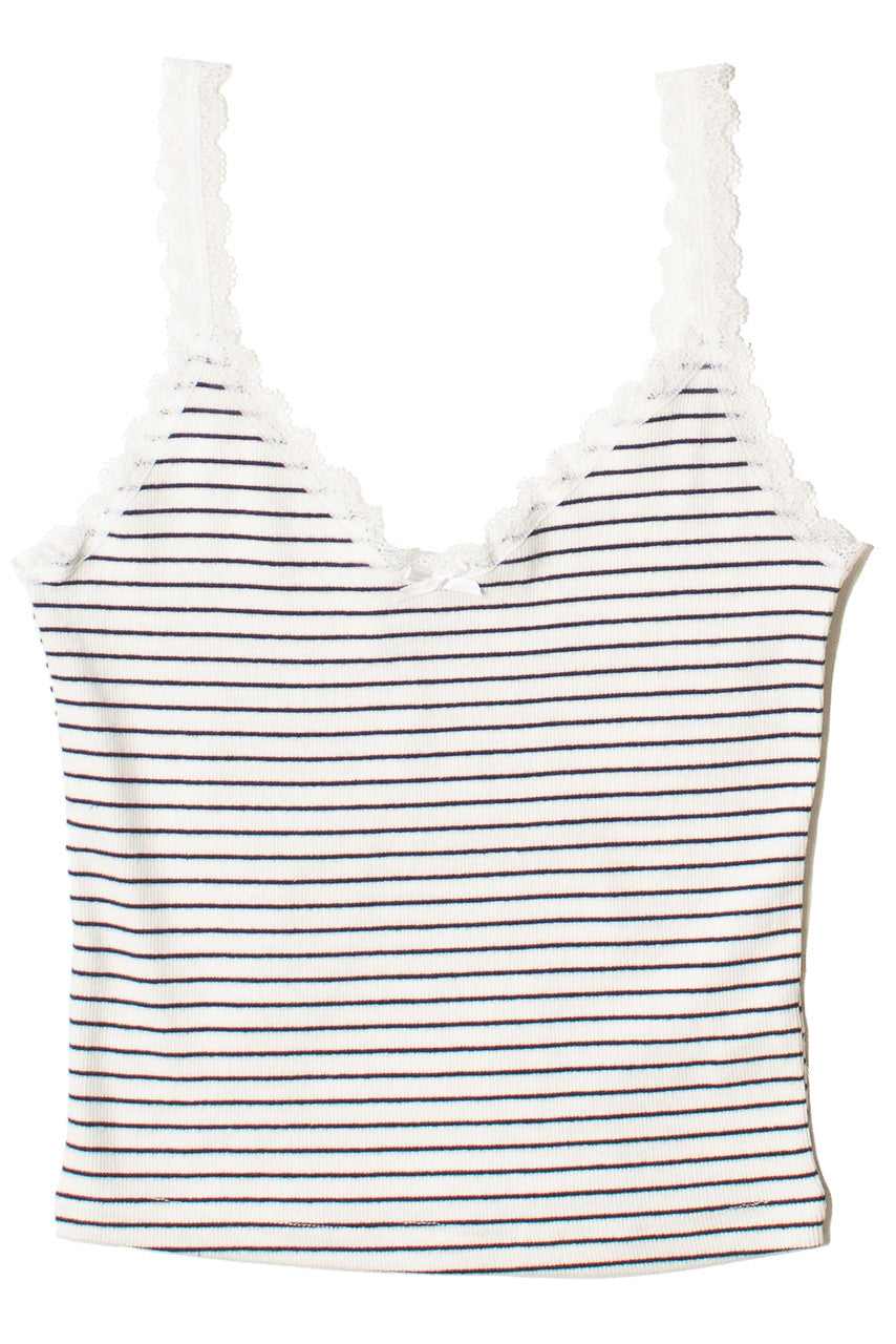 Striped Lace Trim Bow Tank