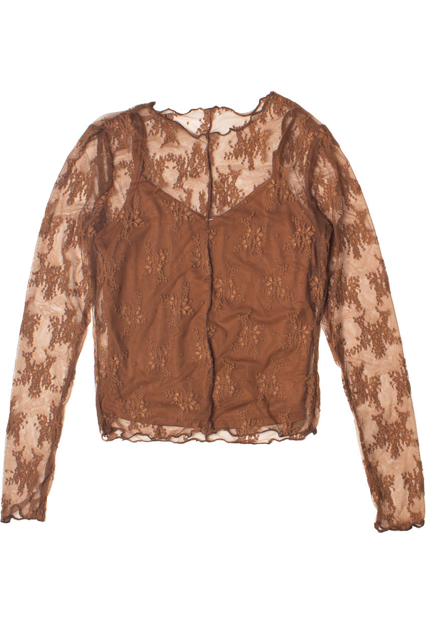 Long Sleeve Mesh Lace Top With Cami