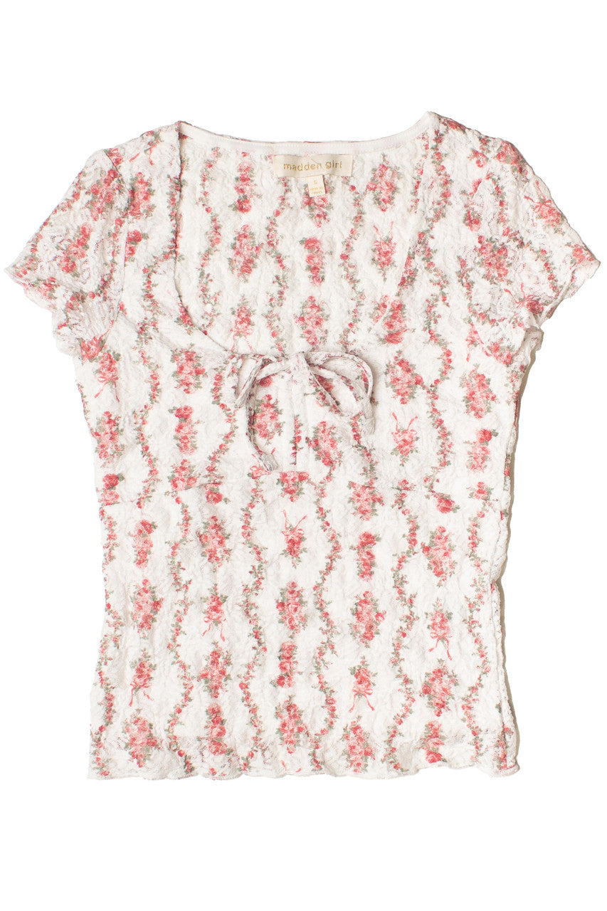 Cinched Tie Front Lace Tee