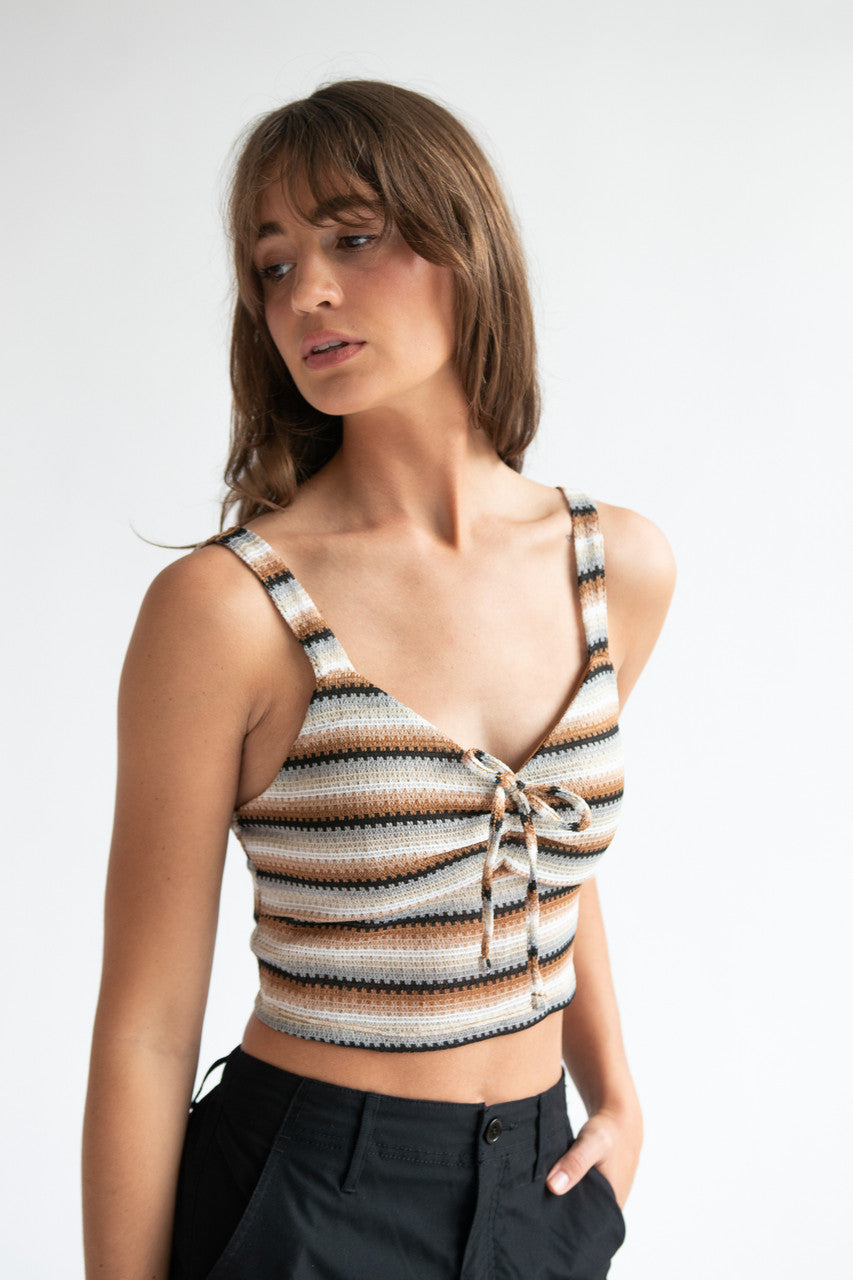 Crochet Stripe Bow Front Tank Top