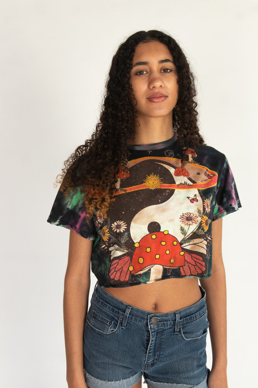 Tie Dye Yin Yang Mushroom Crop Tee