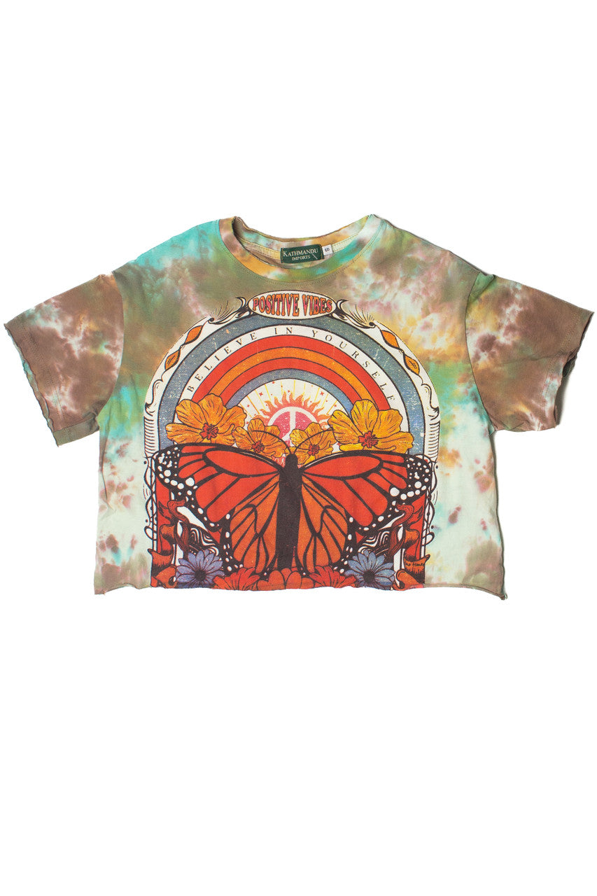Tie Dye Positive Vibes Butterfly Crop Tee