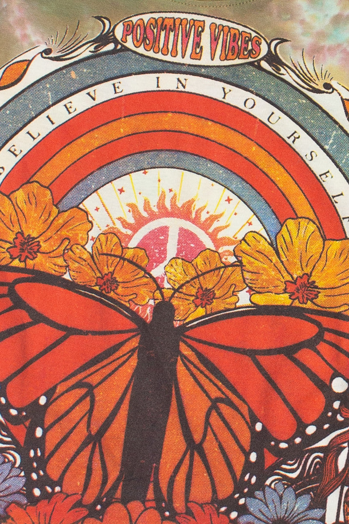 Tie Dye Positive Vibes Butterfly Crop Tee