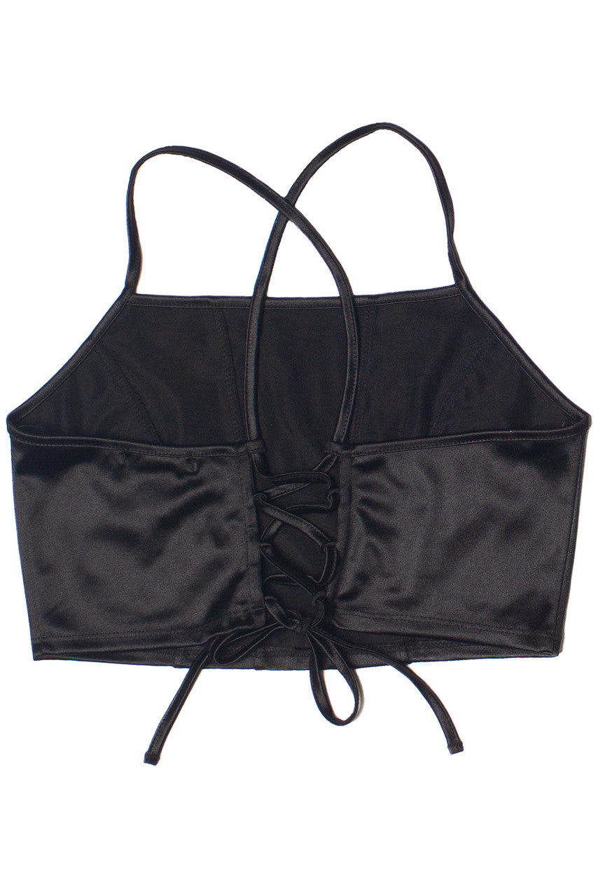 Satin Lace Up Back Crop Top