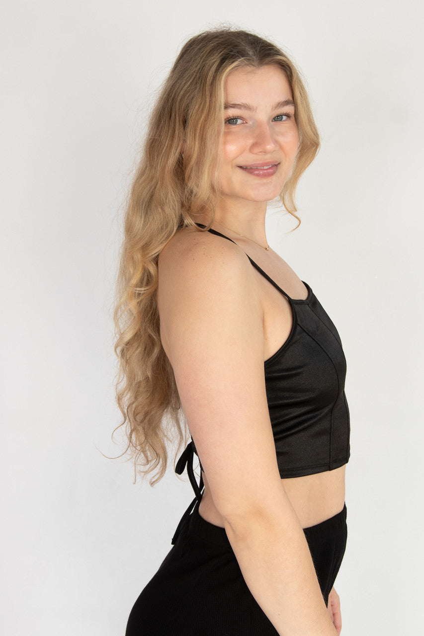 Satin Lace Up Back Crop Top