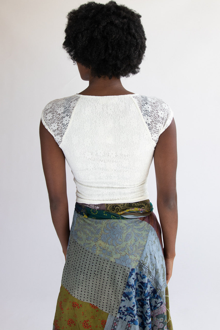 Bow Detail Lace V Neck Top