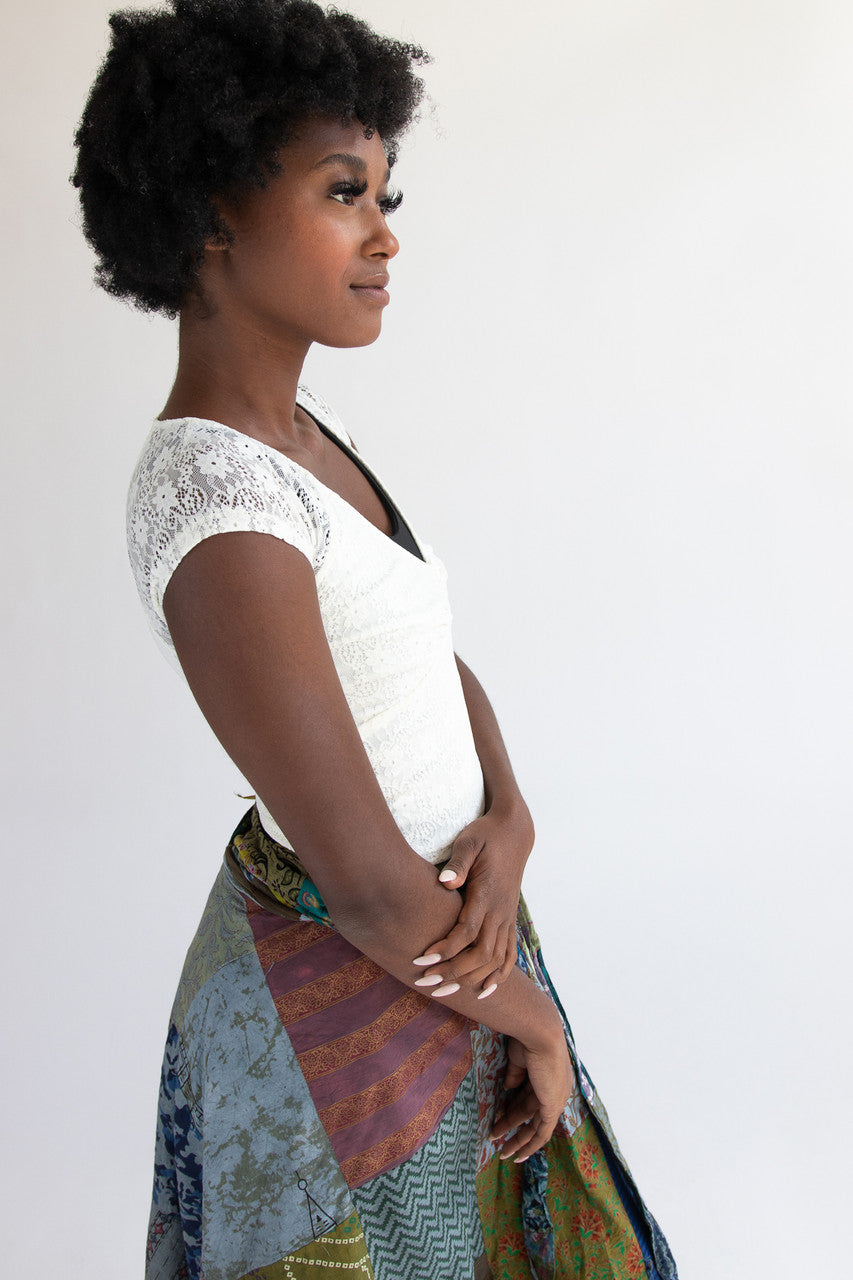 Bow Detail Lace V Neck Top