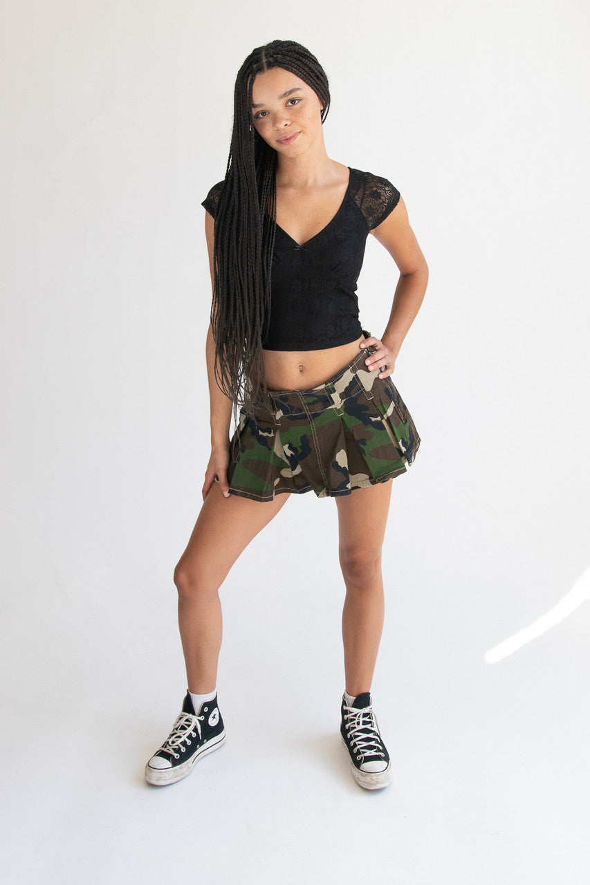 Bow Detail Lace V Neck Top