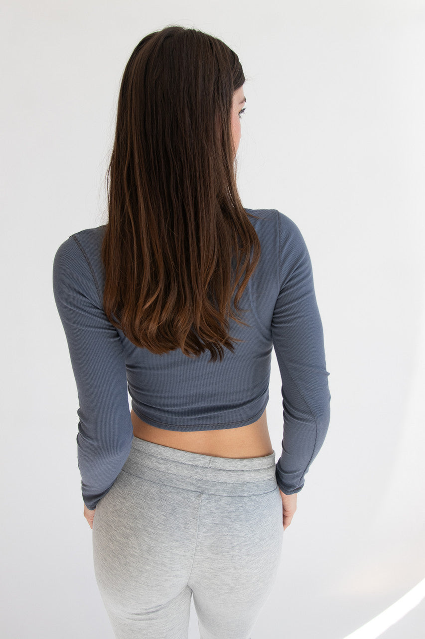 Ribbed Contrast Stitch Long Sleeve Top