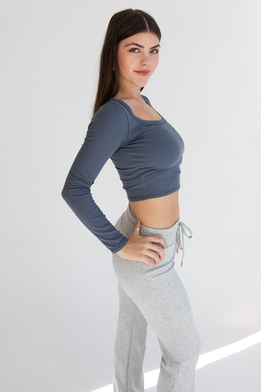 Ribbed Contrast Stitch Long Sleeve Top