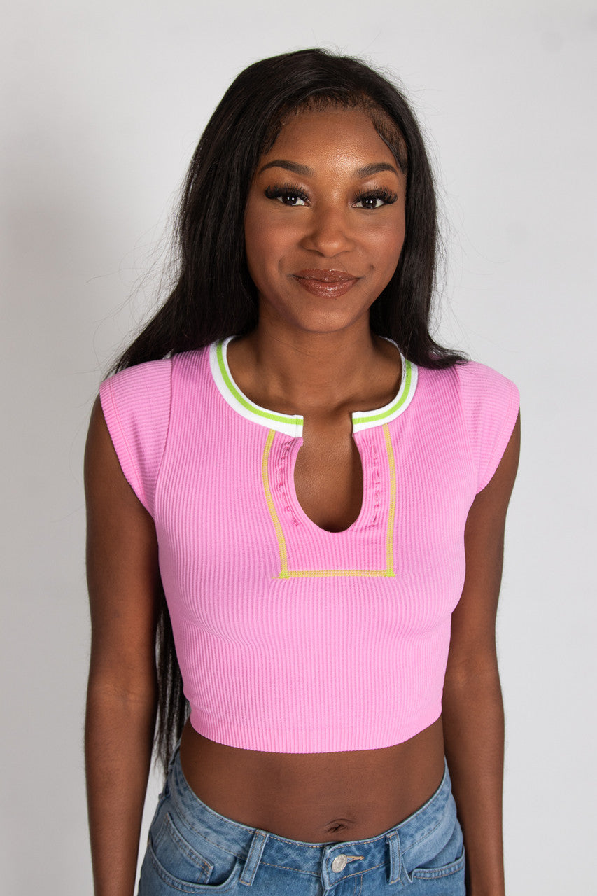 Sporty Notch Neck Seamless Tee
