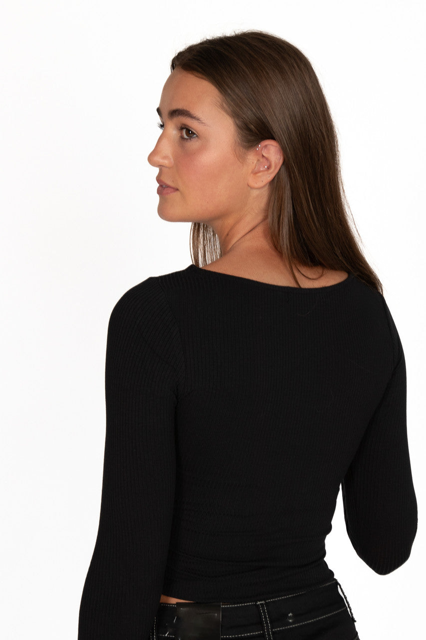 Lace Up Front Long Sleeve Top