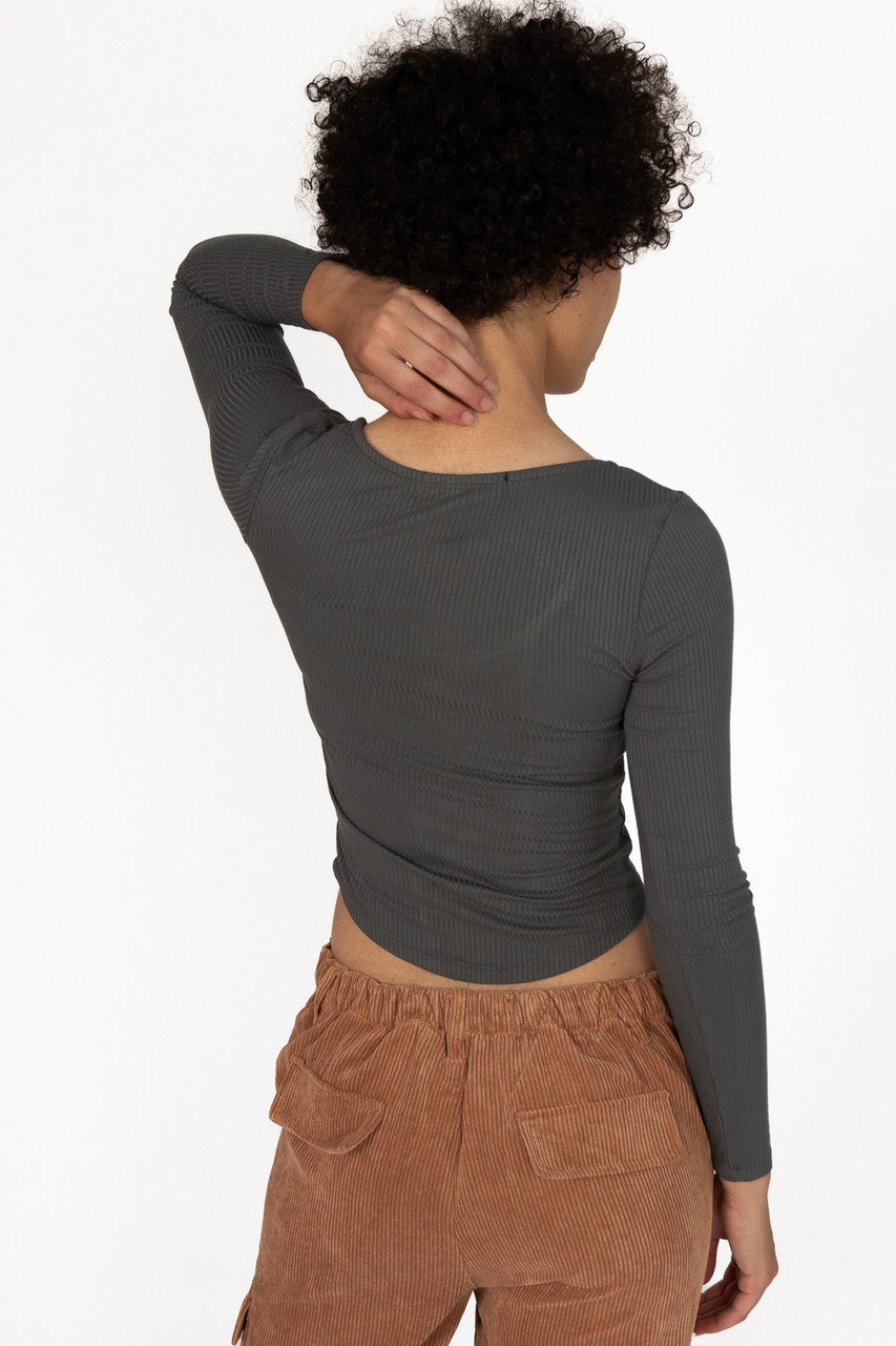 Lace Up Front Long Sleeve Top