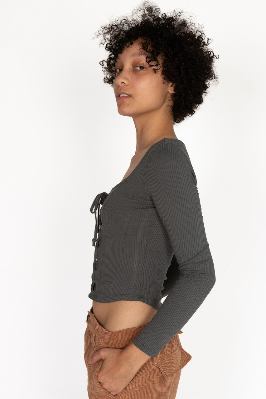 Lace Up Front Long Sleeve Top