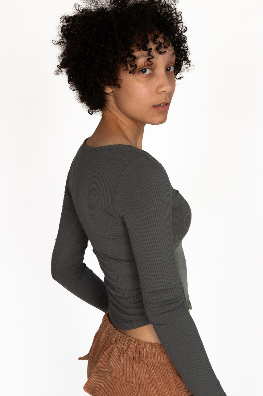 Lace Up Front Long Sleeve Top