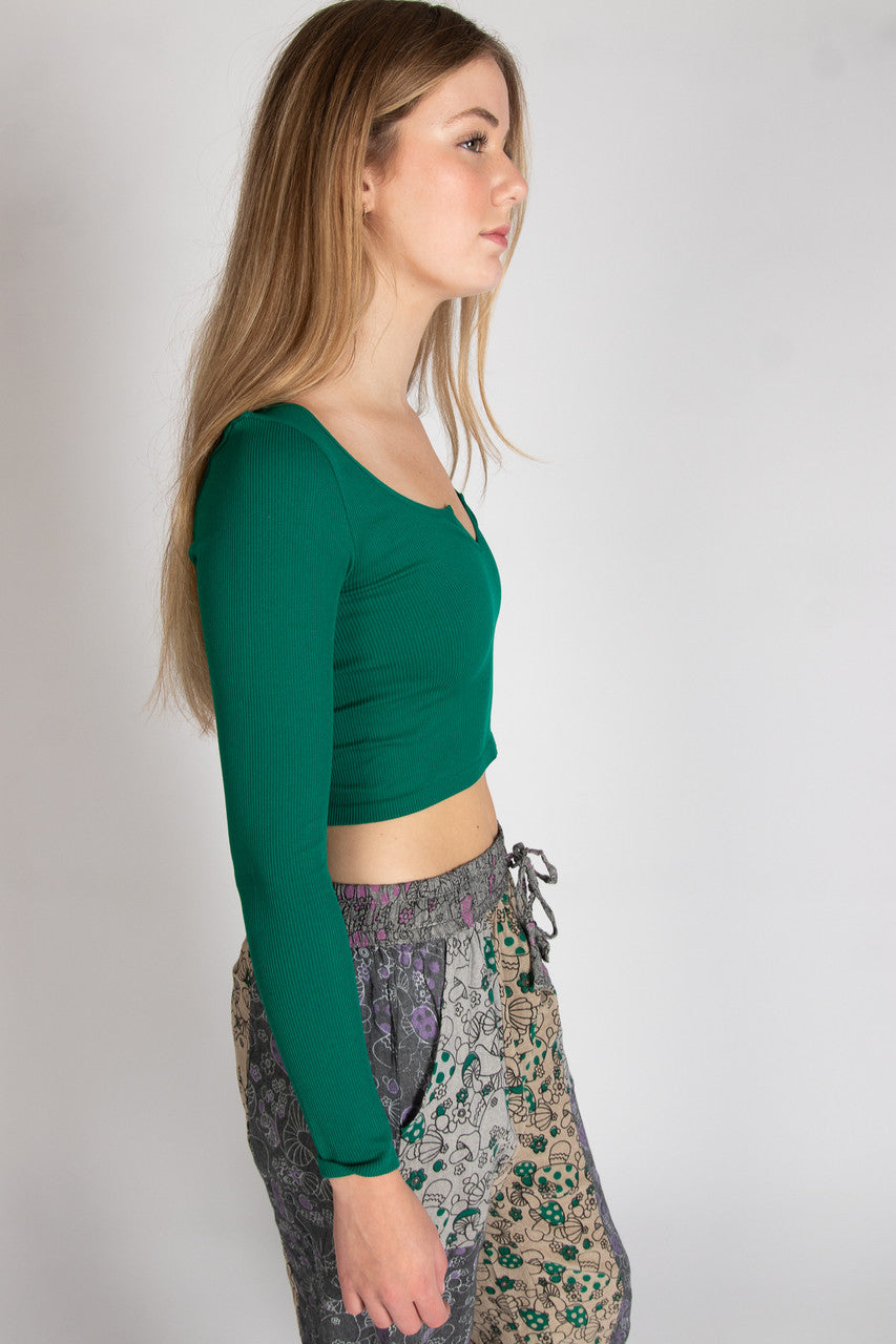 Long Sleeve Notch Neck Seamless Top