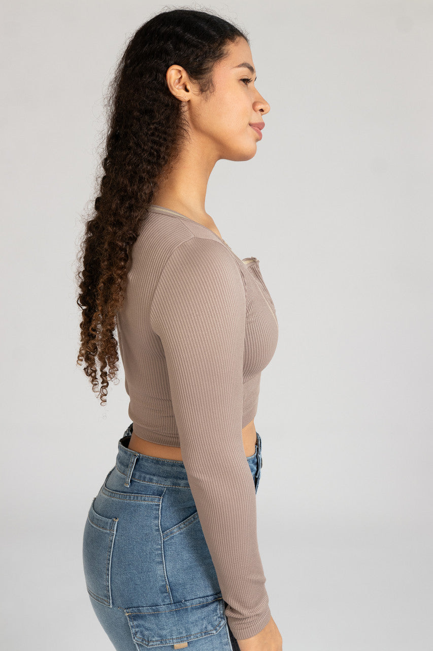 Sporty Notch Neck Long Sleeve Shirt