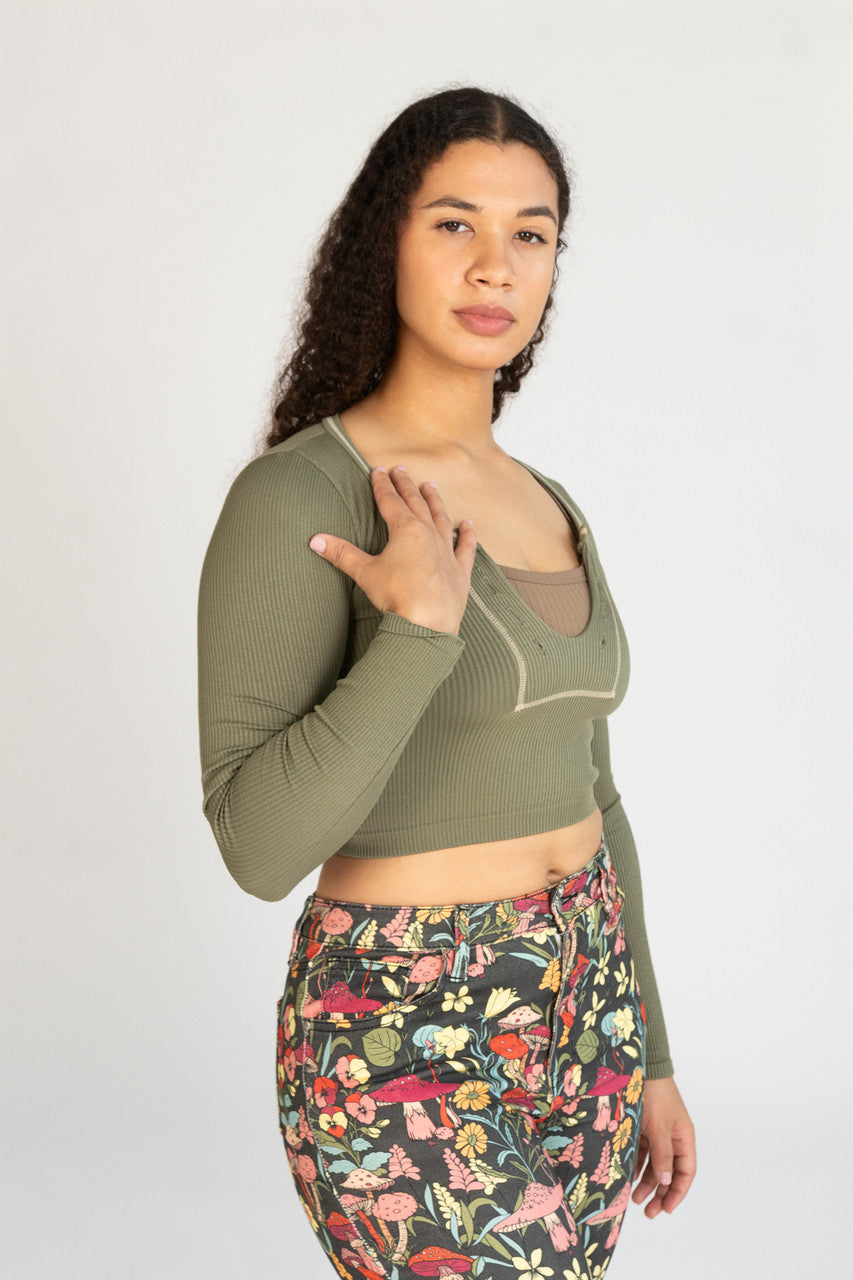 Sporty Notch Neck Long Sleeve Shirt