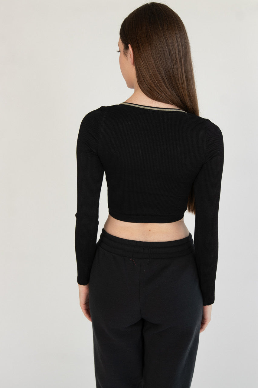 Sporty Notch Neck Long Sleeve Shirt