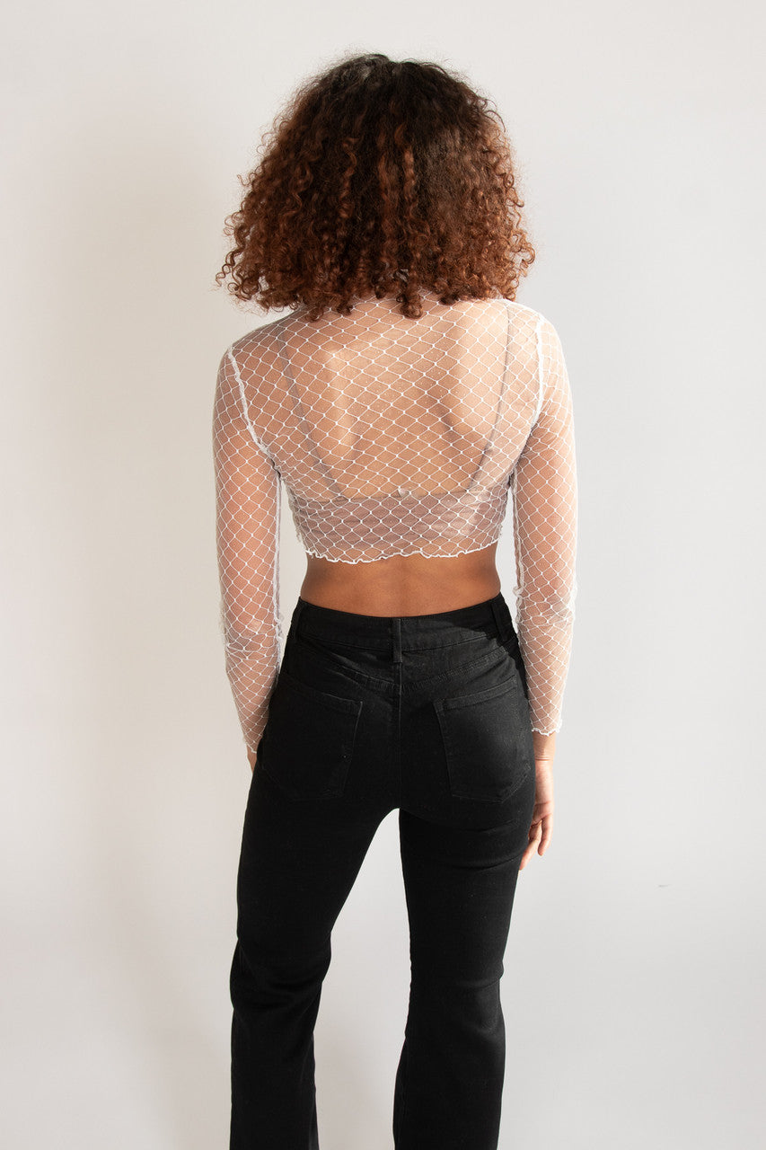 Gold Glitter Mesh Mock Neck Top