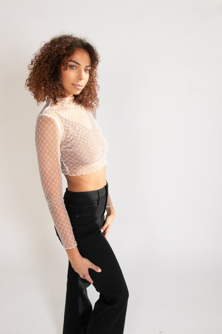 Gold Glitter Mesh Mock Neck Top