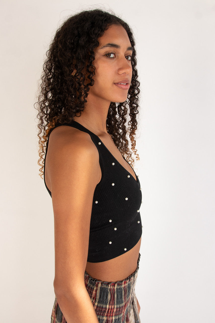 Pearl Detail Deep V Crop Tank