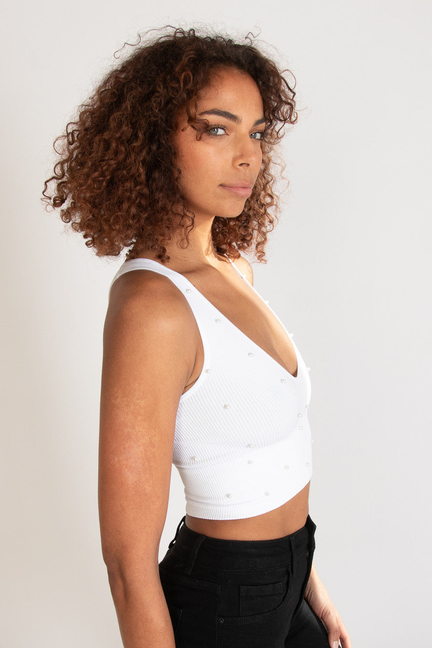 Pearl Detail Deep V Crop Tank