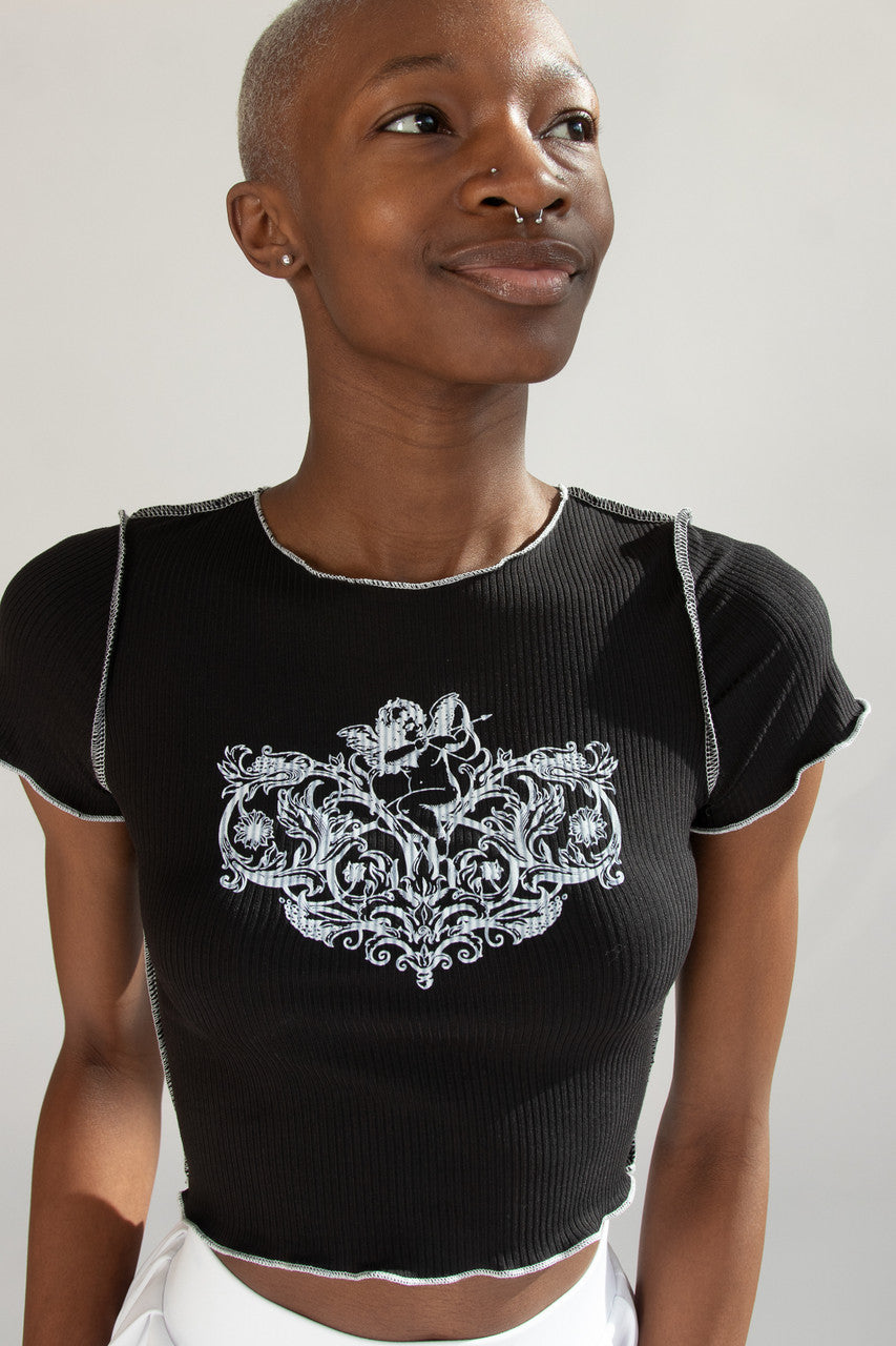 Floral Cupid Ribbed Graphic Tee