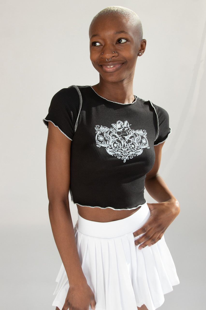 Floral Cupid Ribbed Graphic Tee