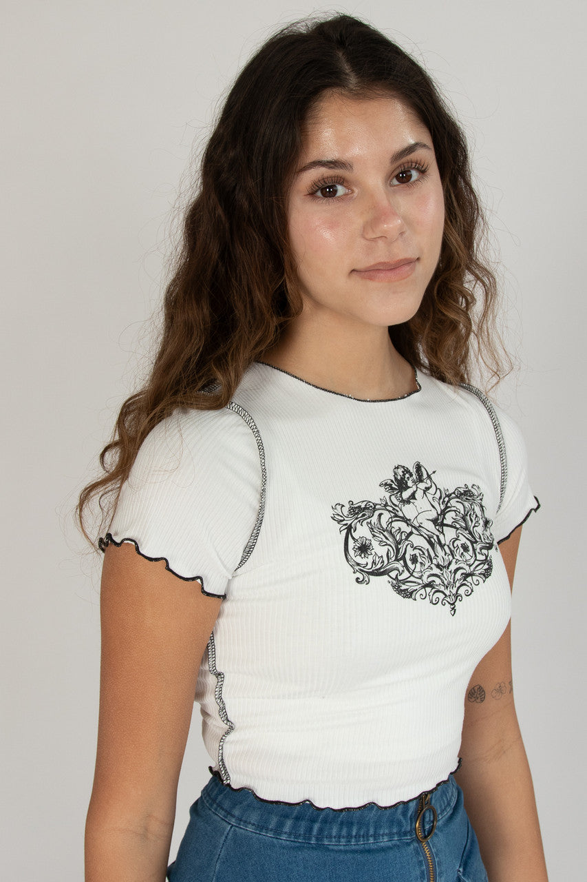 Floral Cupid Ribbed Graphic Tee