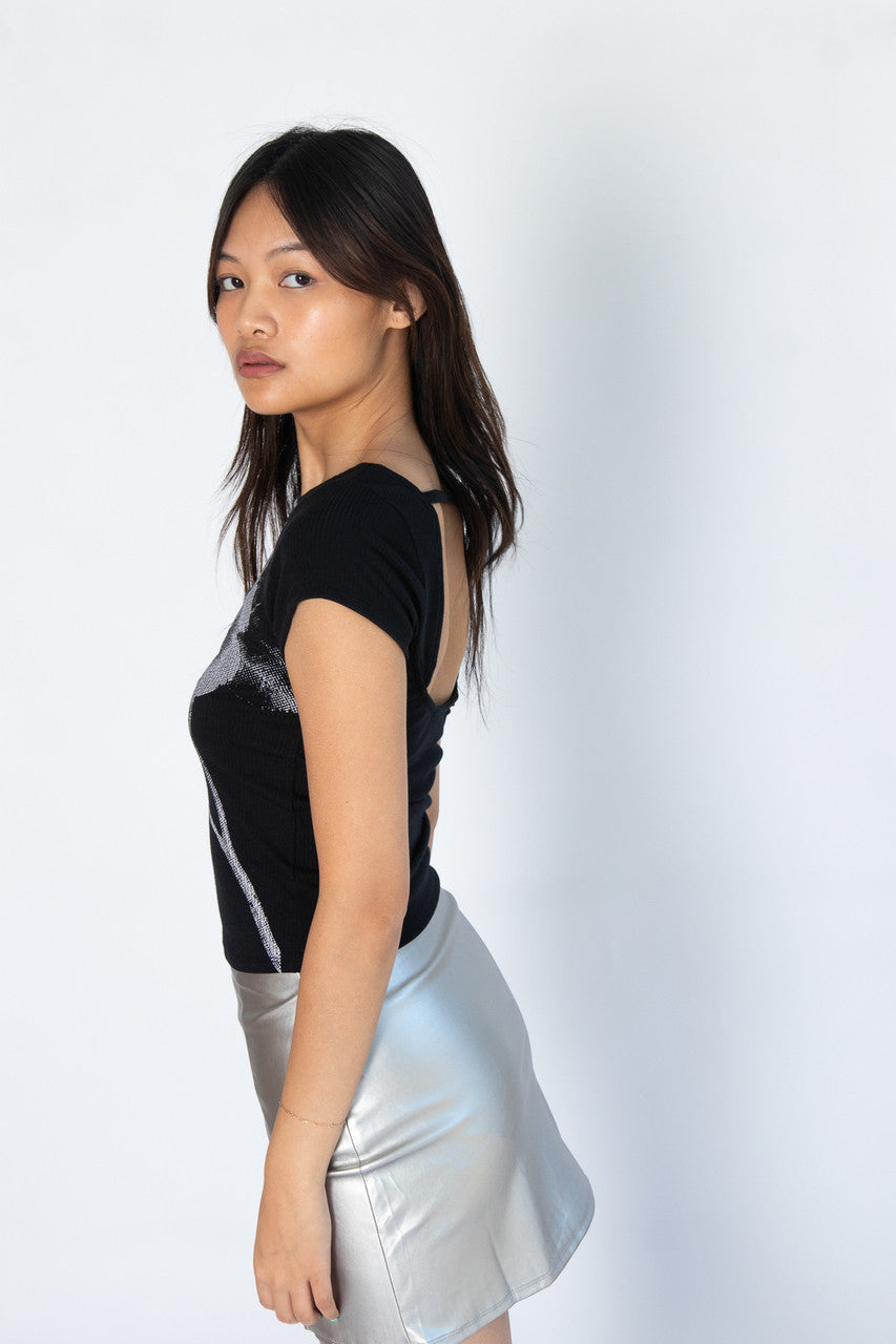 Open Back Halftone Graphic Tee