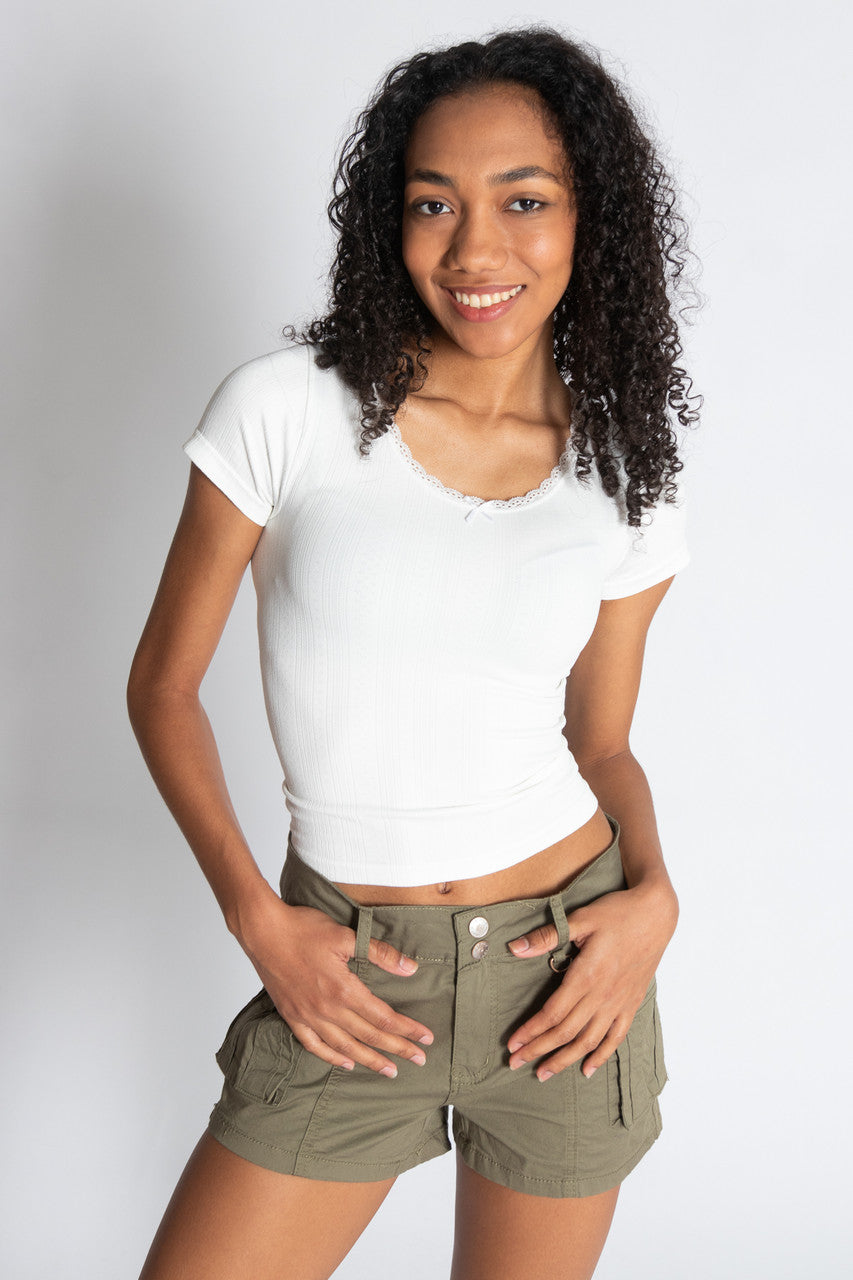 Pointelle Lace Bow Tee