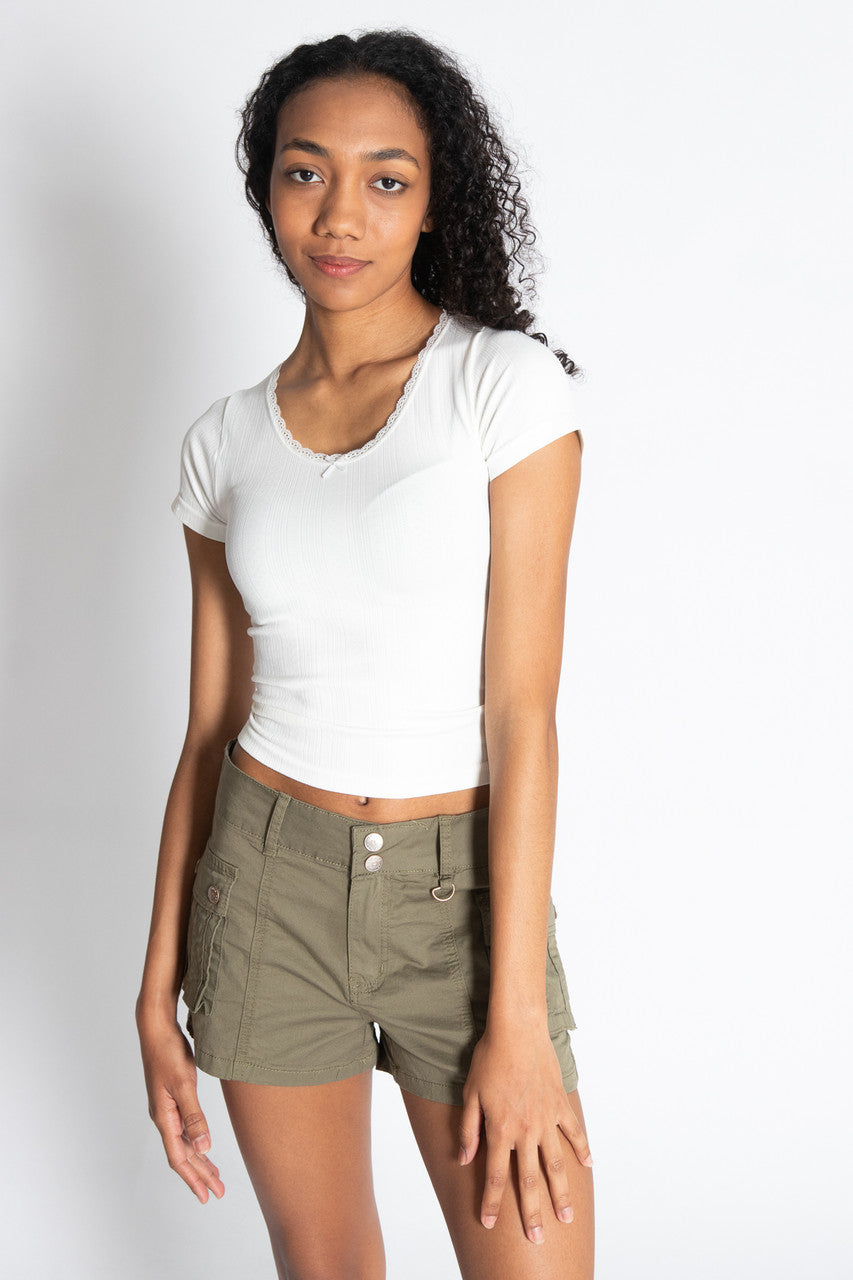 Pointelle Lace Bow Tee