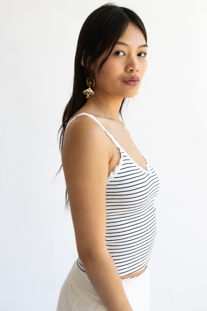 Striped Lace Trim Bow Tank