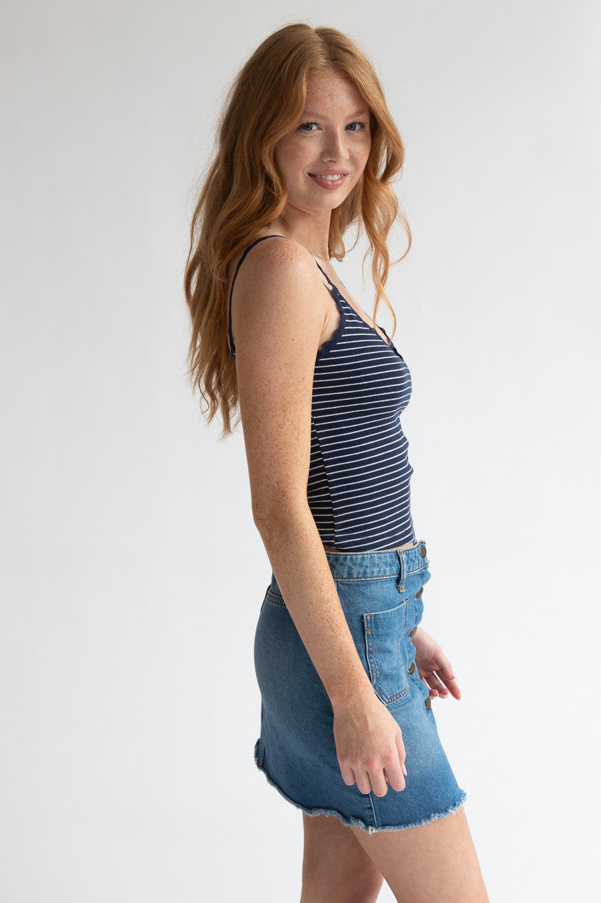 Striped Lace Trim Bow Tank
