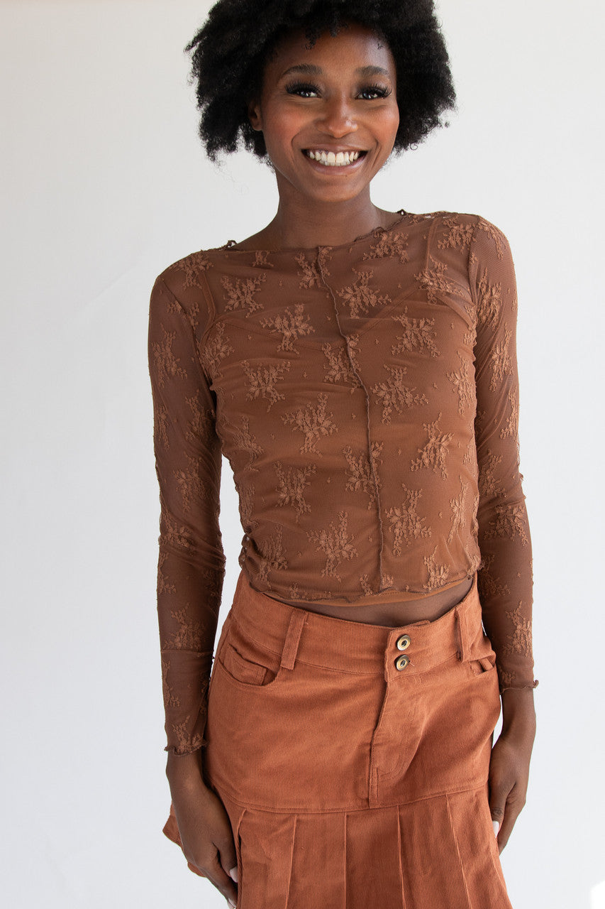 Long Sleeve Mesh Lace Top With Cami