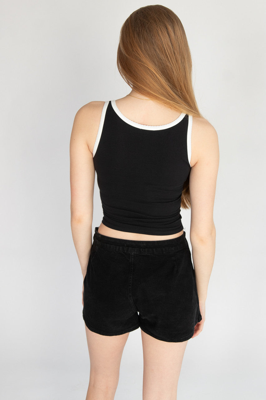 Tie Front Scallop Trim Tank Top