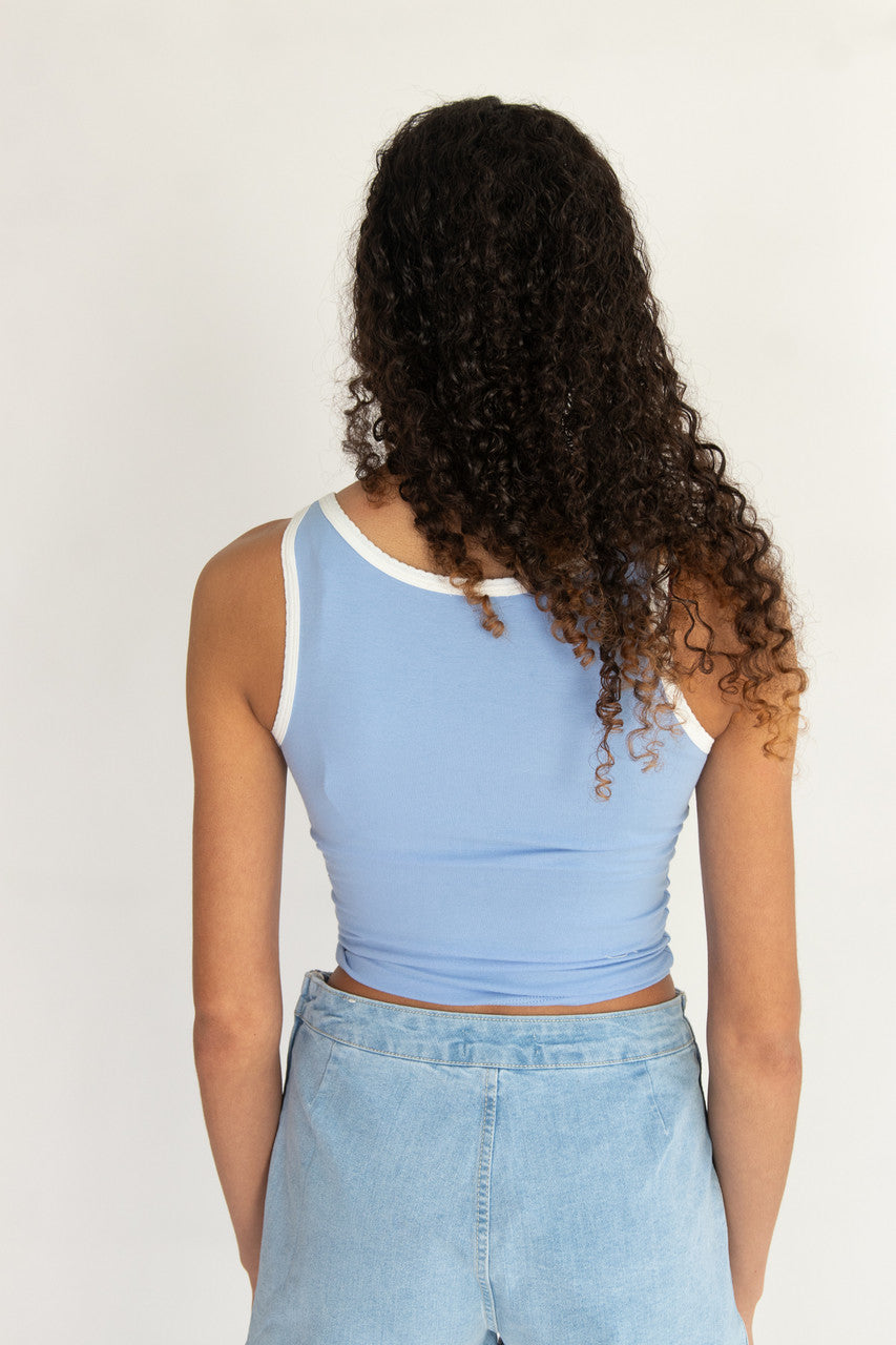 Tie Front Scallop Trim Tank Top