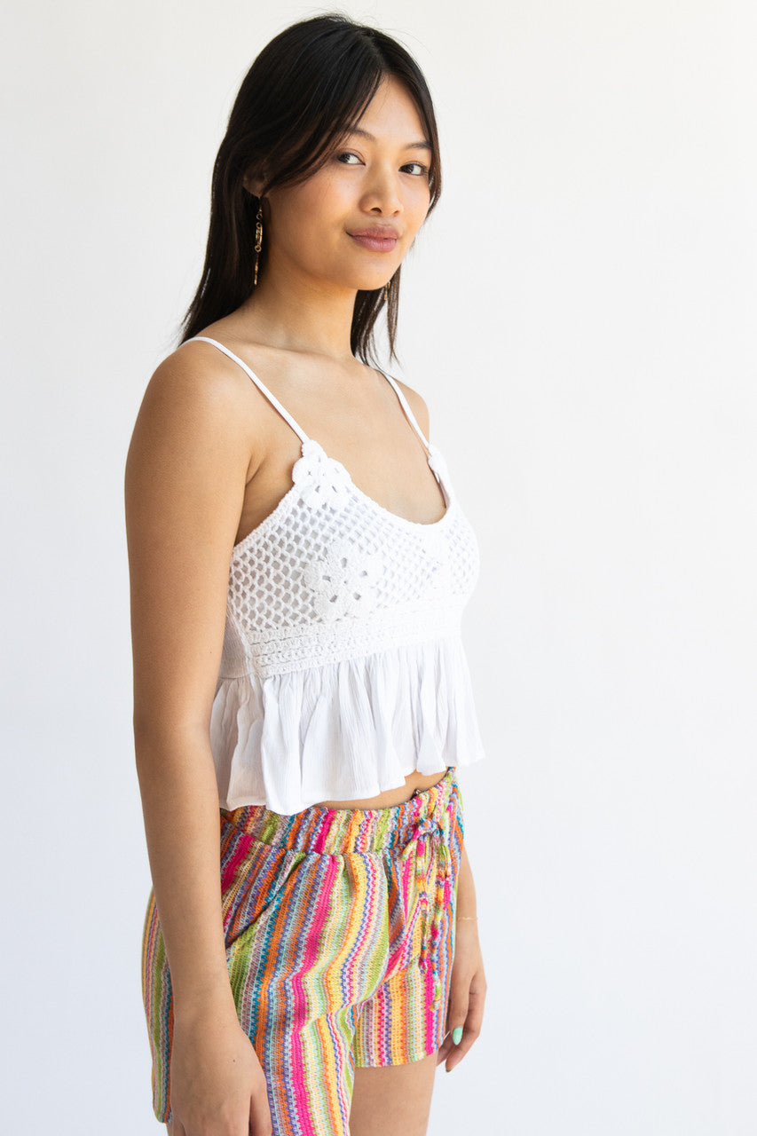 Floral Crochet and Gauze Cami